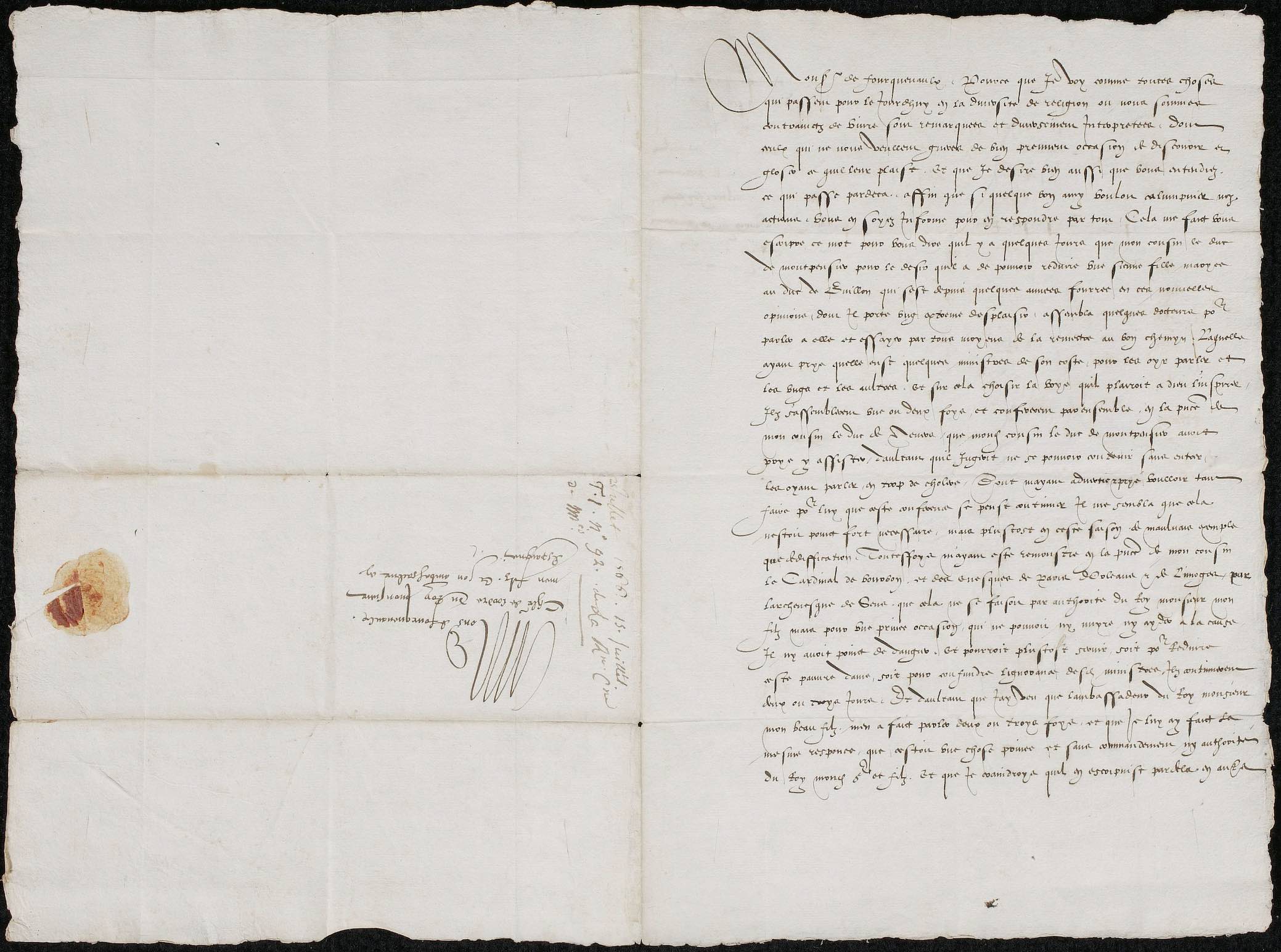 <em>Letter from Catherine de Medici to M. de Fourquevaux, Ambassador to the Spanish Court</em>.<br>Paris, 1566 July 15