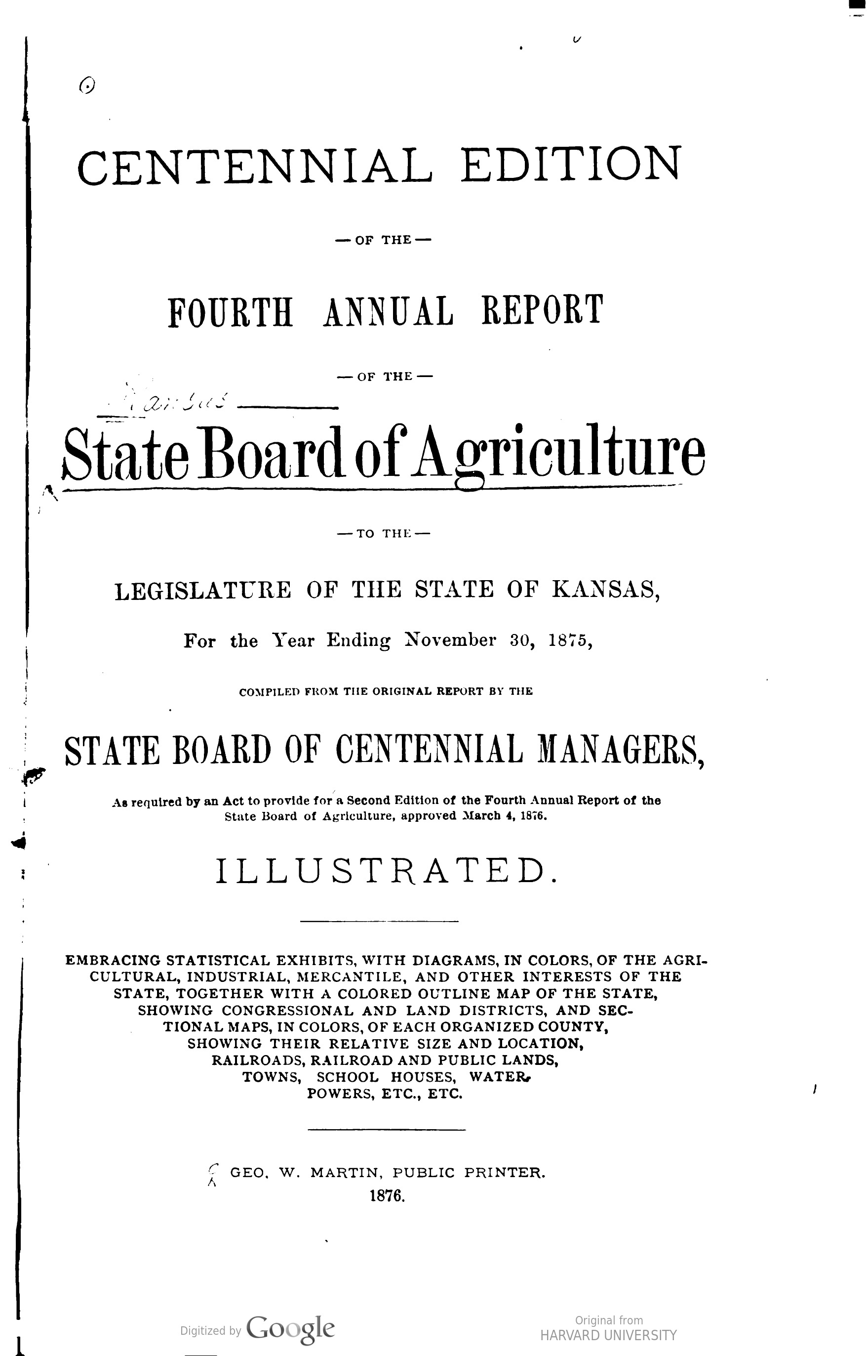 Title page from the Kansas State Board of Agriculture